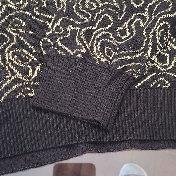 JACLYN Smith Metallic Jacquard Swirl Black Gold Sweater Women Xl - Picture 3 of 5